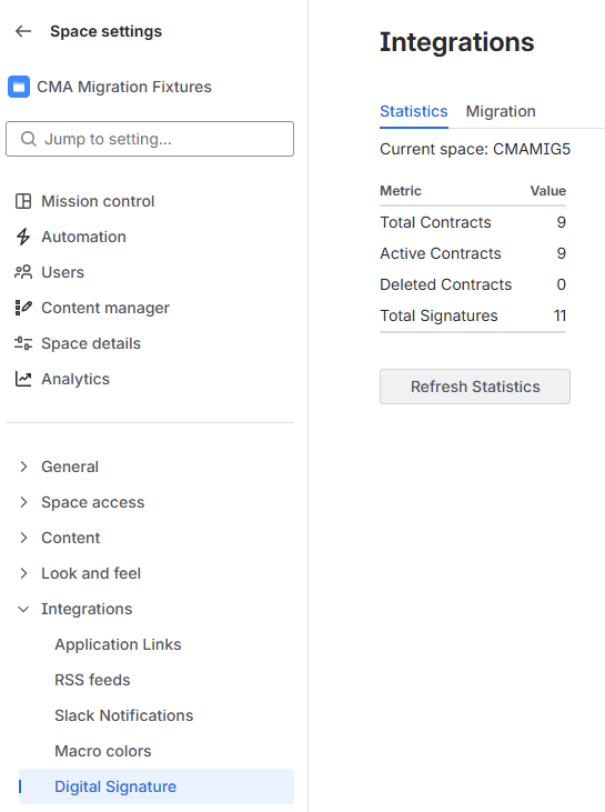 Space settings Statistics tab