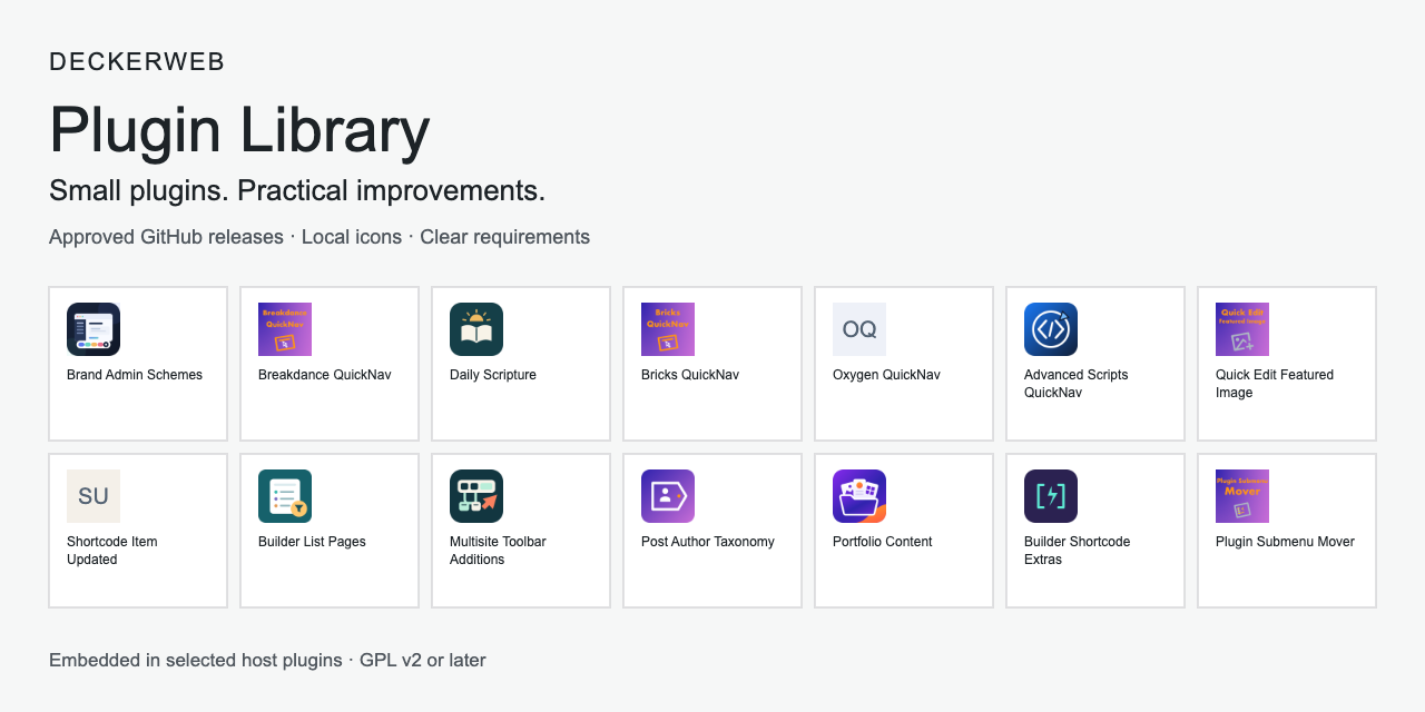 Illustrative deckerweb plugin catalog overview