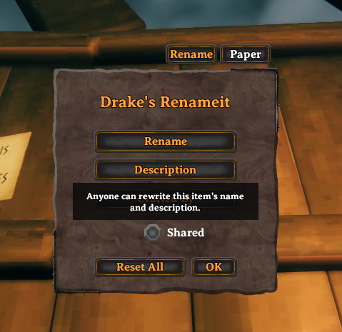 Rename tab on a pinned paper note