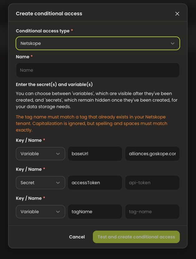Create conditional access — Netskope