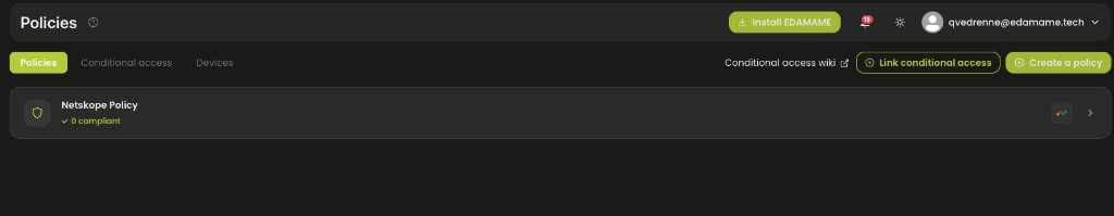 Policies list with a Netskope policy