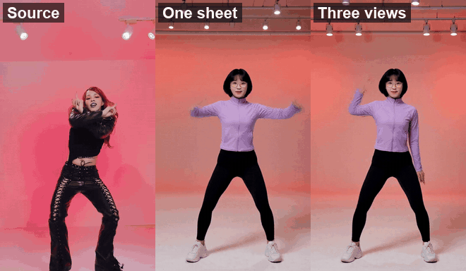 Source, one character sheet and three views