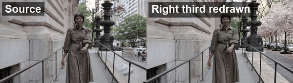 Source and result with the right third redrawn