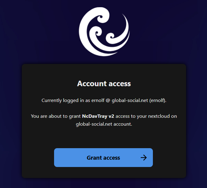 The Nextcloud page that asks for access