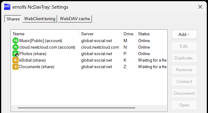 The Shares tab that replaced the single account