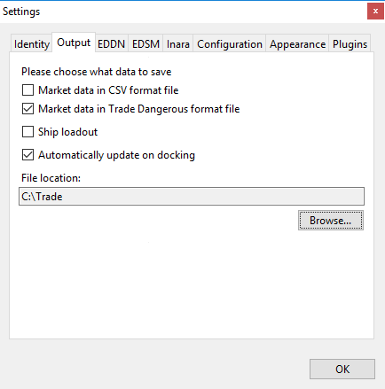 Screenshot of EDMC setup screen