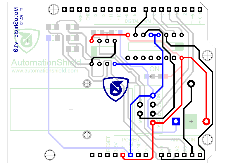 MotoShield PCB from the back.