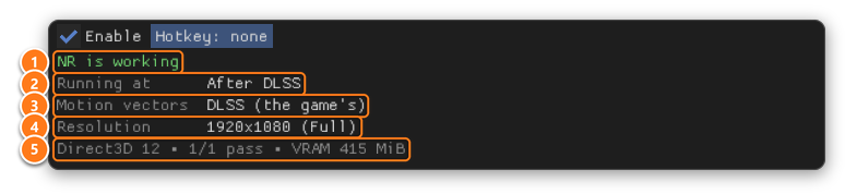 The status card while NR works