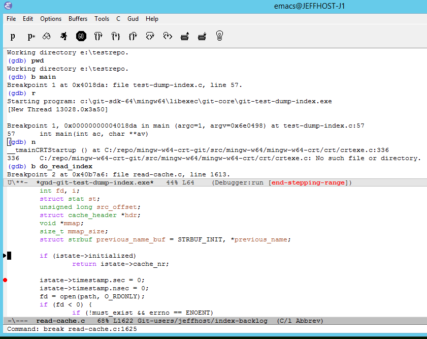GDB in Emacs (screenshot)