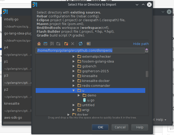 Select the existing project directory