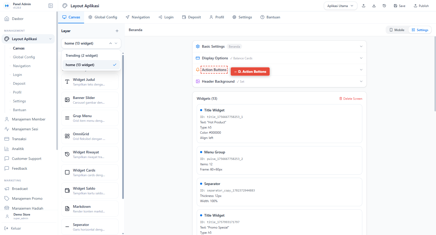 Action Buttons Configuration