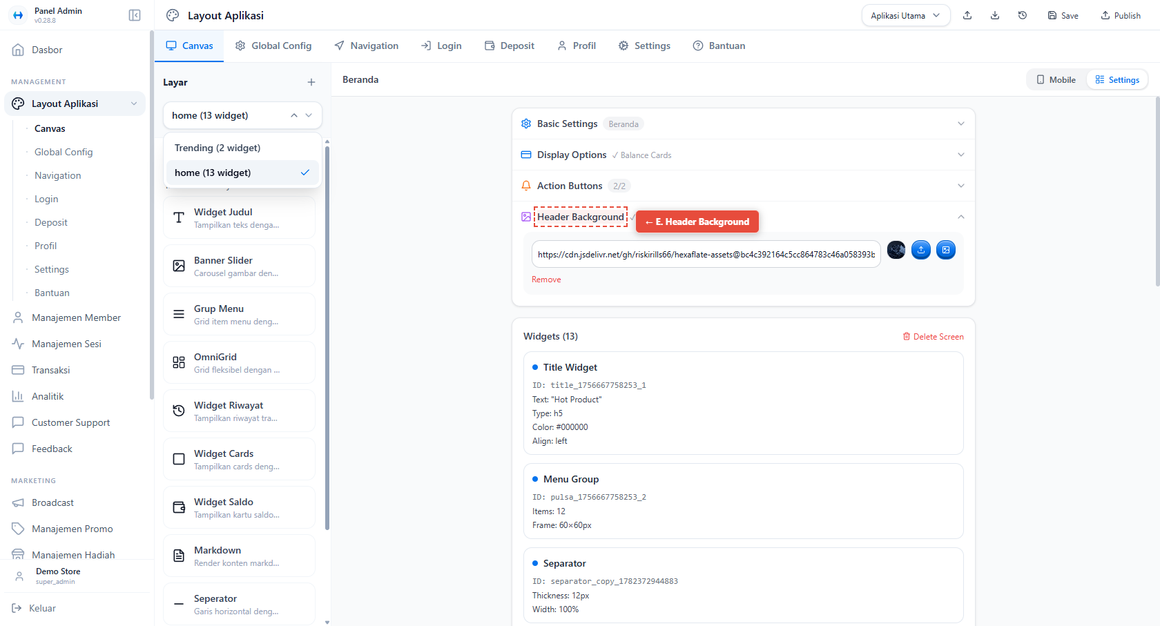 Header Background Settings
