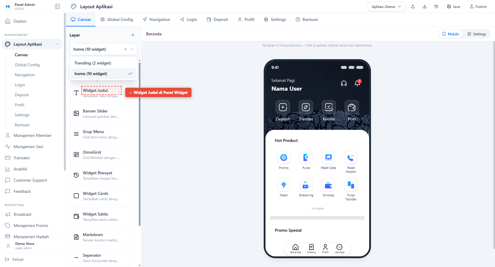 Canvas - Widget Judul di Panel Widget