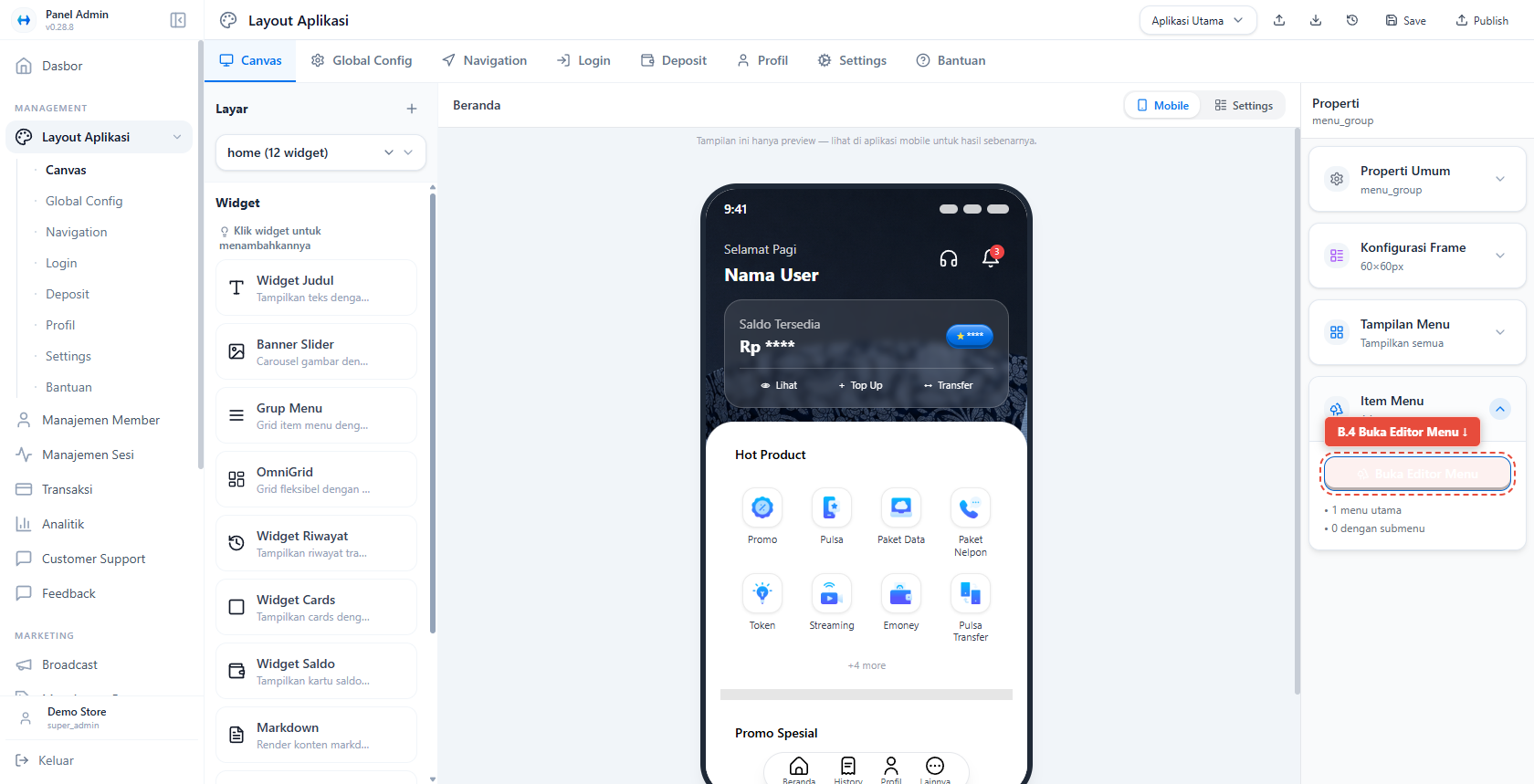 Editor Menu - Buka Editor