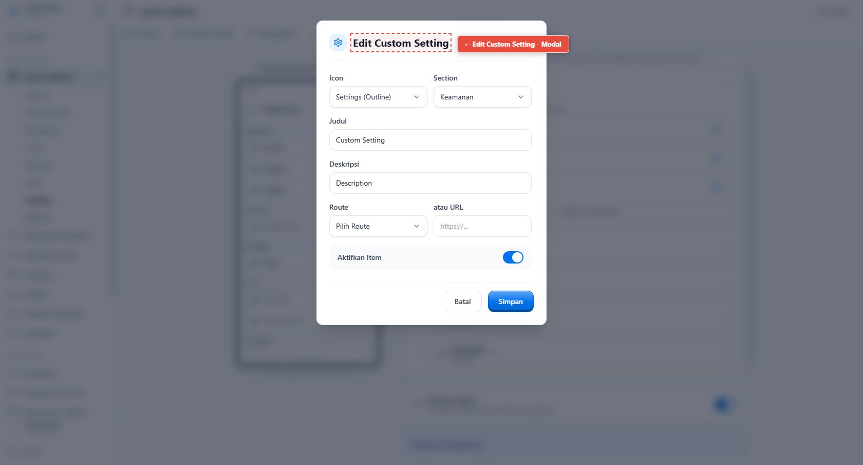 Edit Custom Setting - Modal