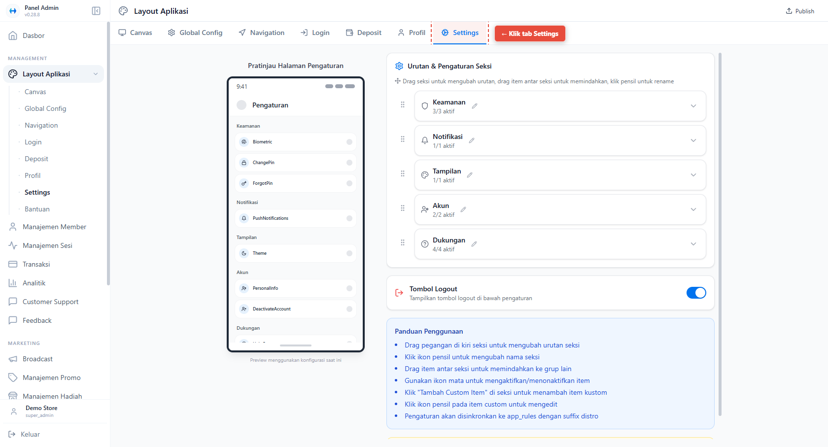 Settings Screen - Overview