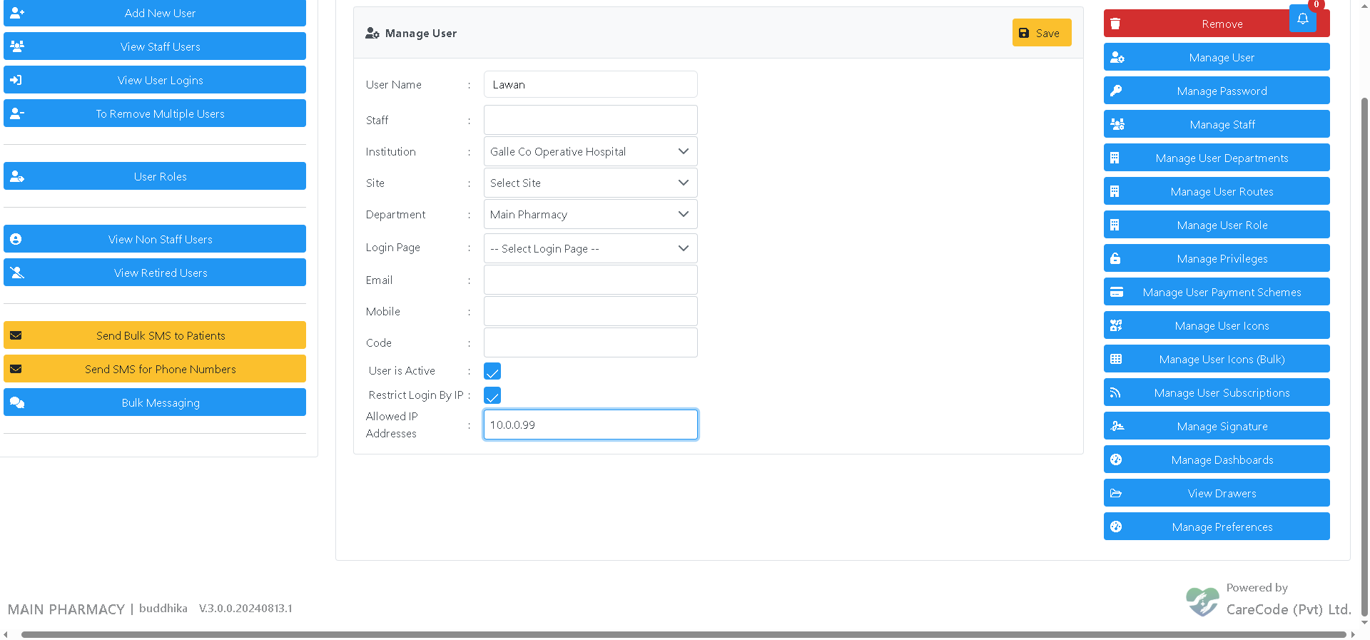 Admin configuring IP restriction