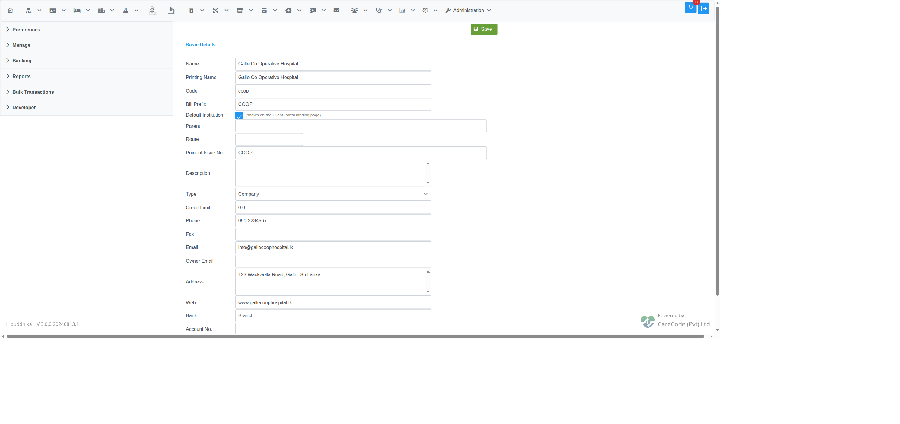 Default Institution checkbox