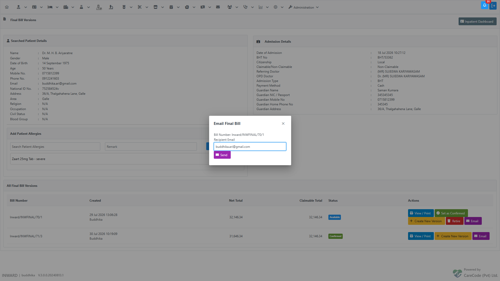 Email dialog with pre-filled recipient