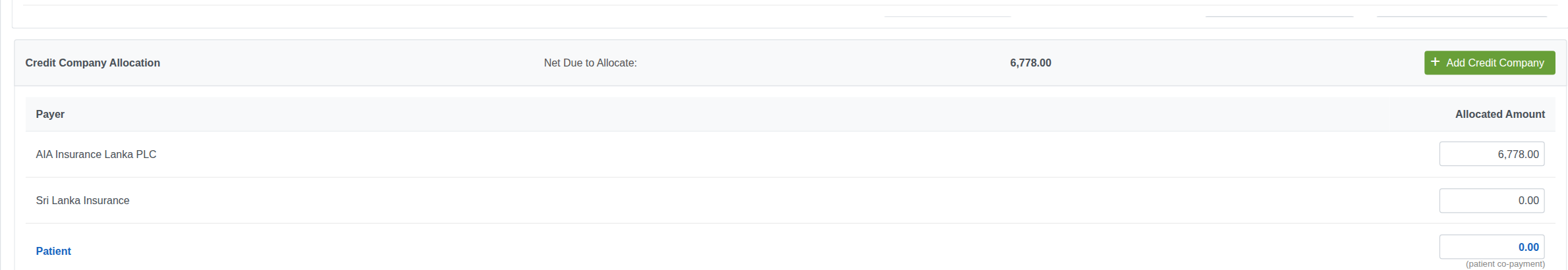Credit Company Allocation with a zero-allocated company still editable