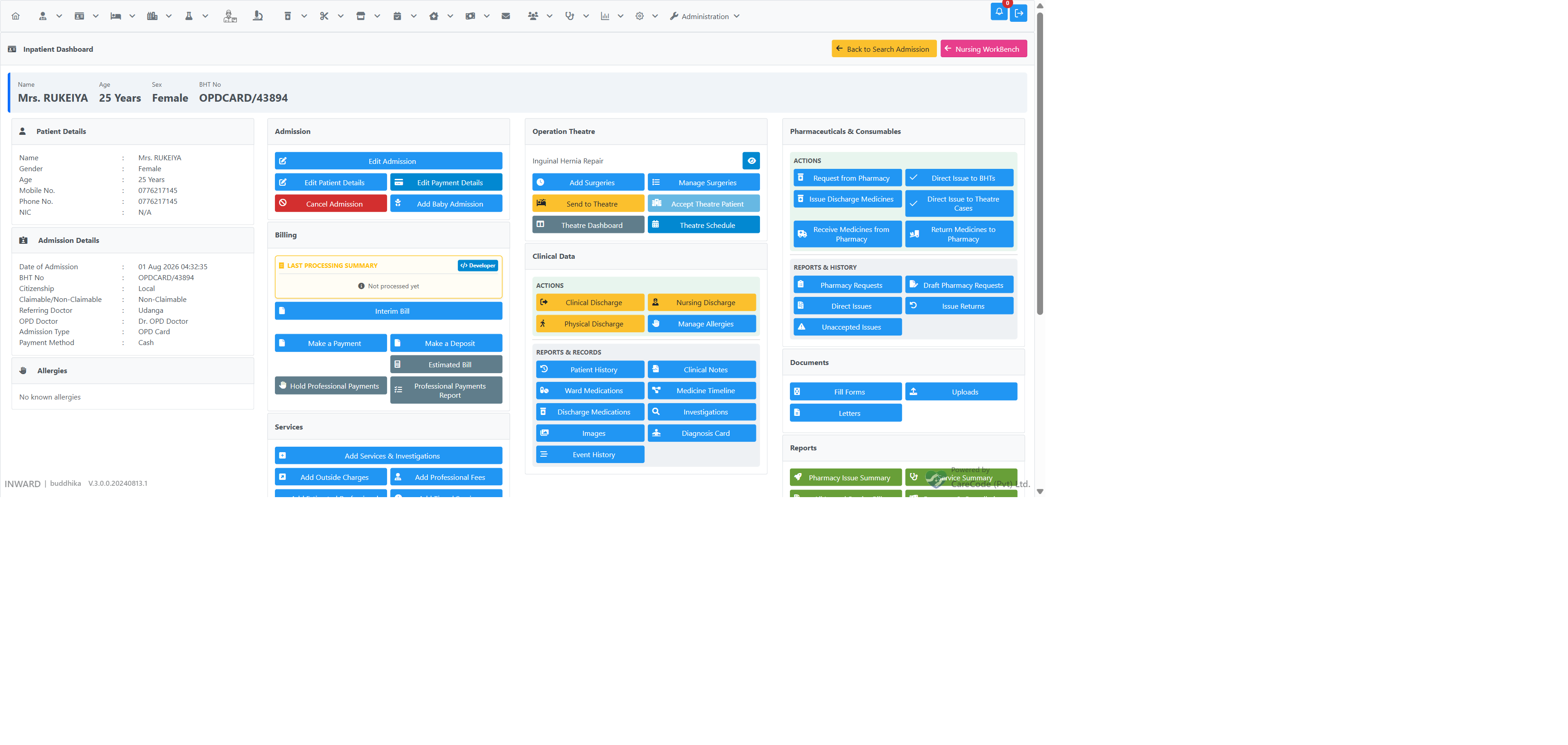 Billing panel showing Make a Payment and Make a Deposit side by side