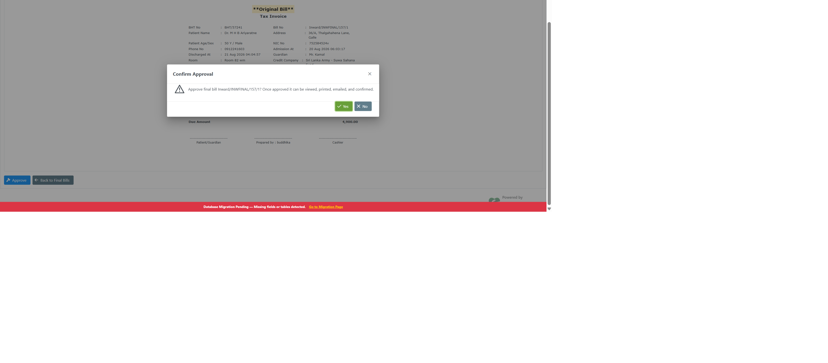 Approve confirmation dialog