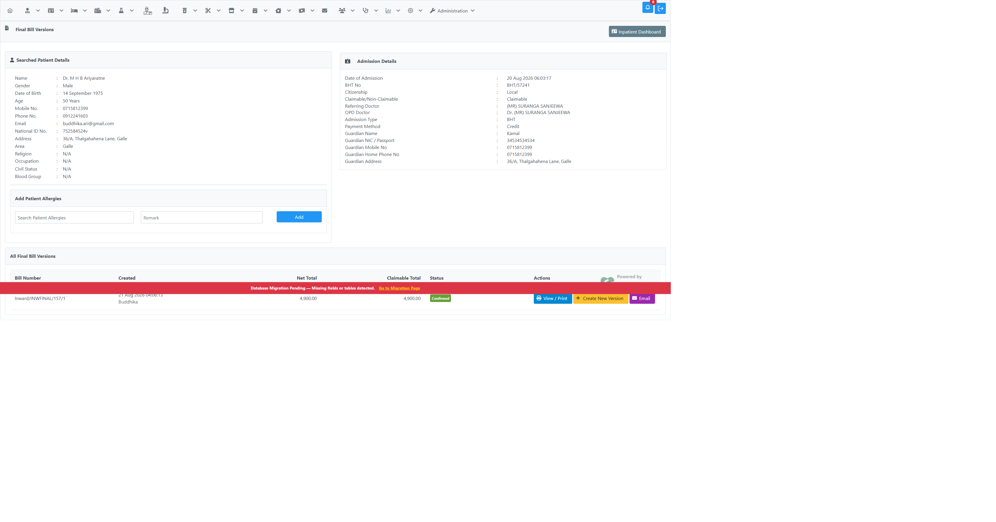 Final Bill Versions list after approval, with View/Print/Email restored