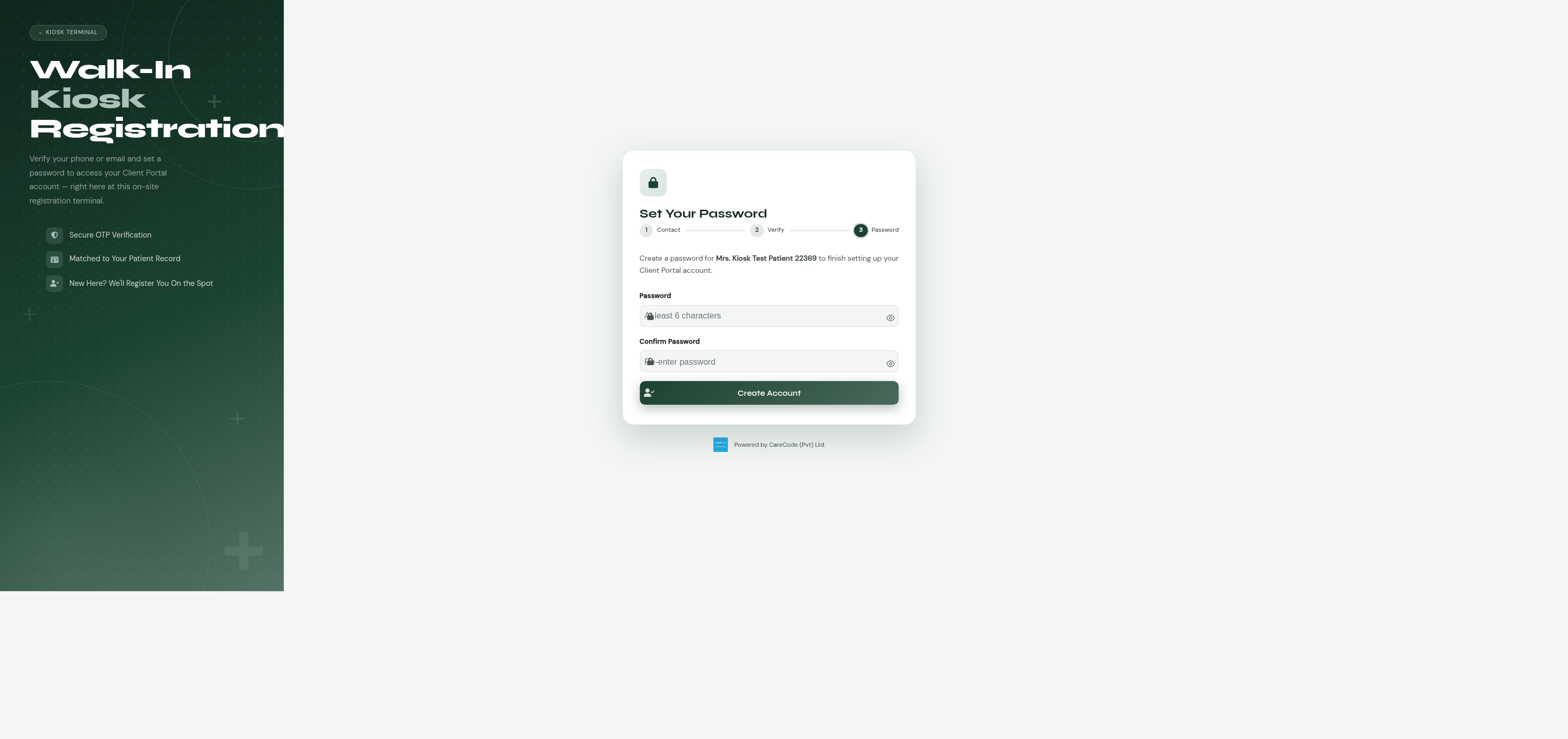 New patient falls through to password step