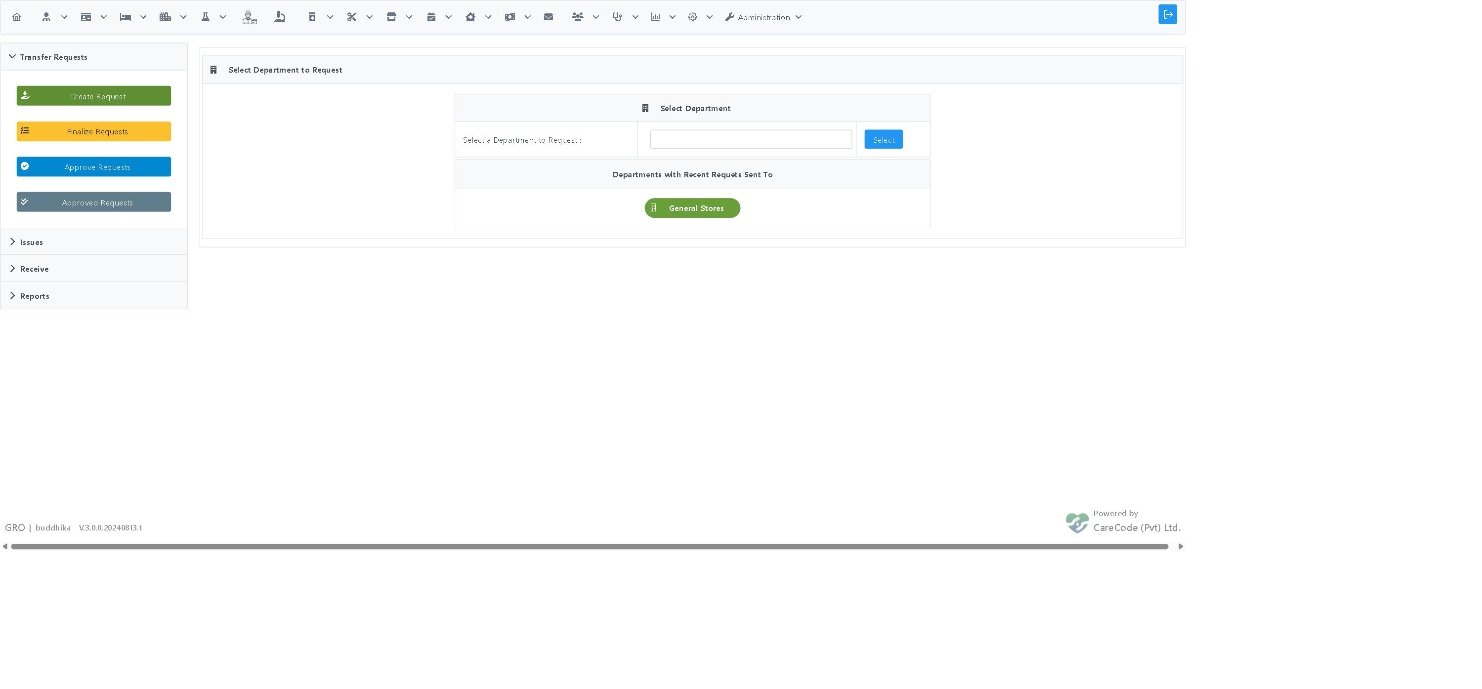Select department to request from