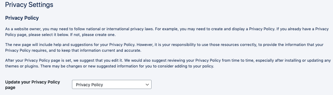 Privacy Policy page setting