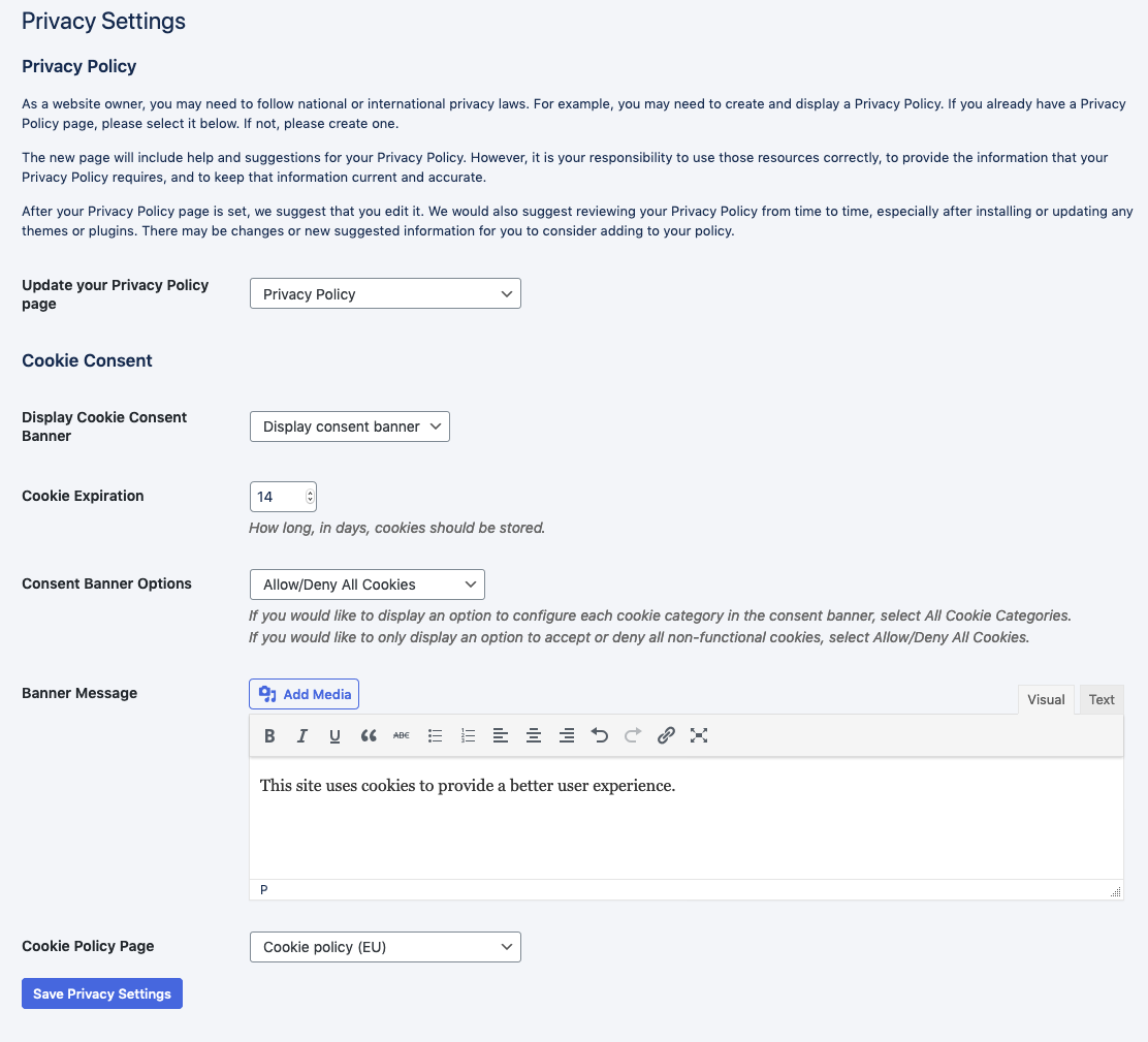 Privacy Settings page