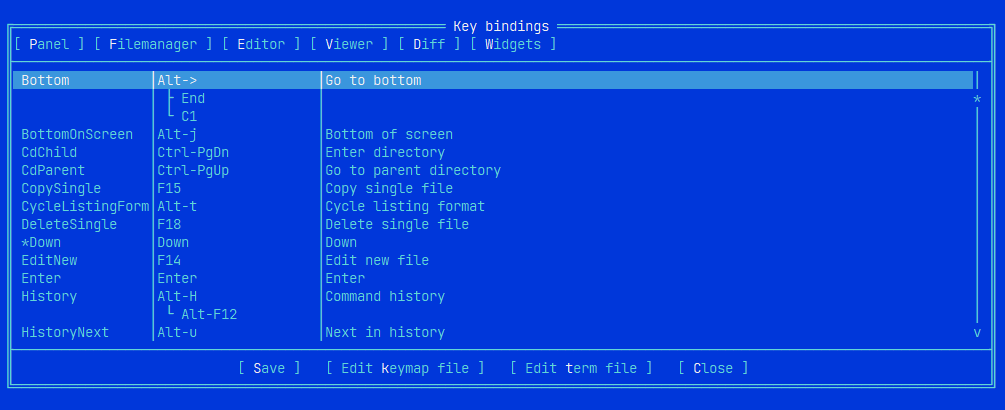 Диалог Key Bindings