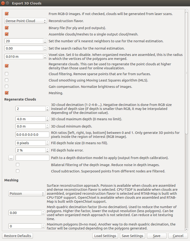 Export mesh dialog