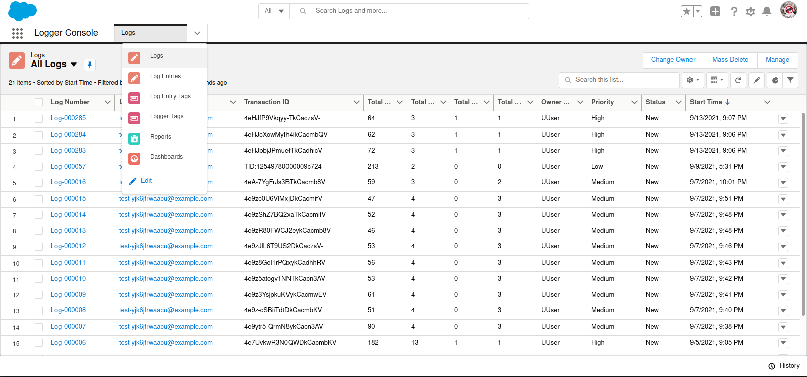 Logger Console app menu