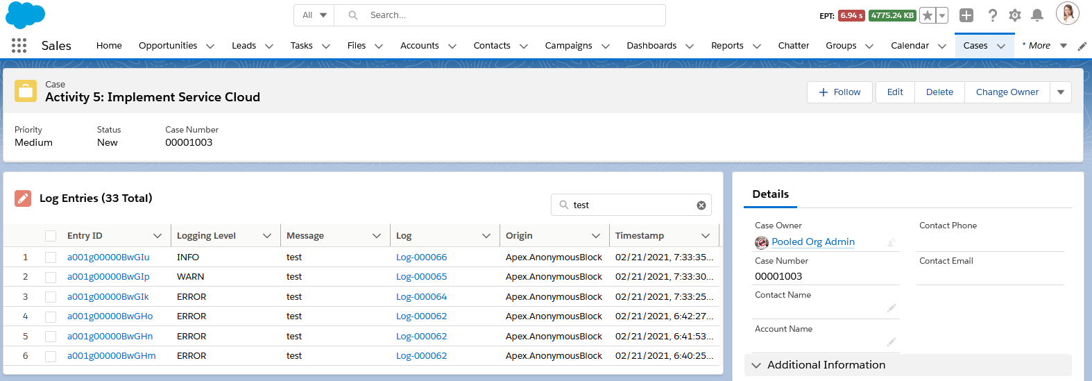 Related Log Entries Component