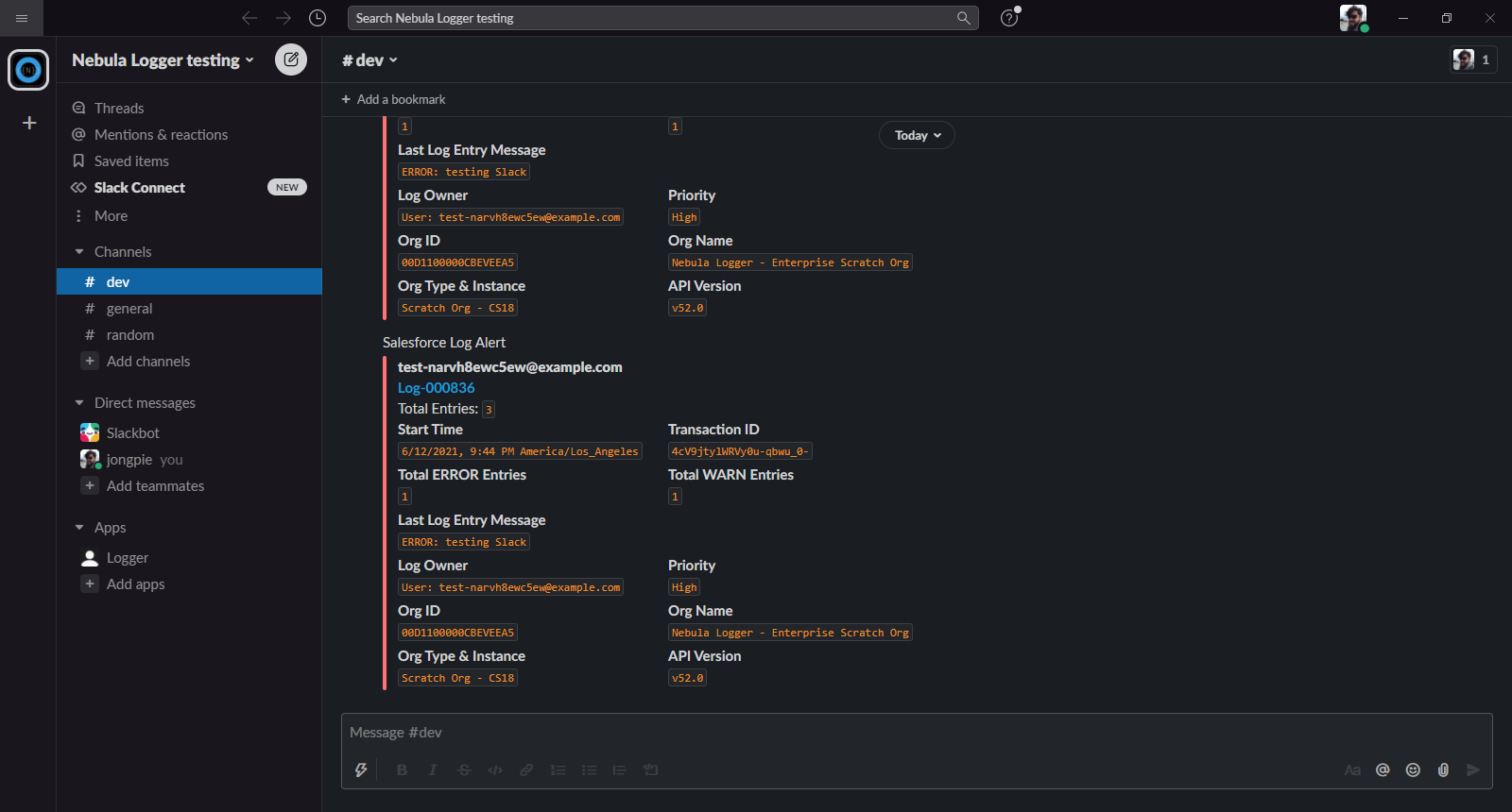 Slack plugin notification example