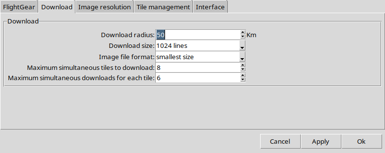 Útil paisagem download settings tab
