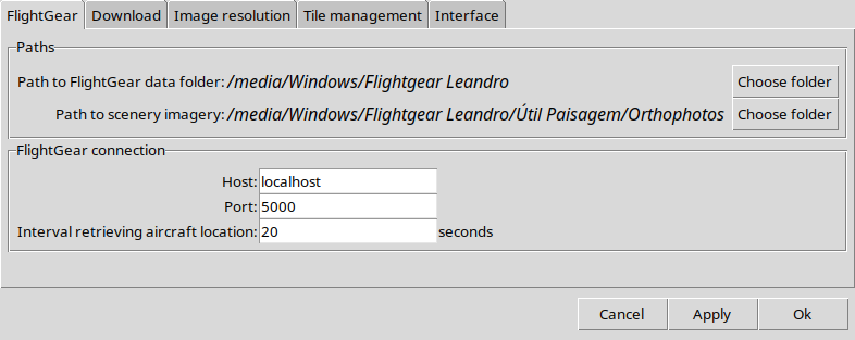 Útil paisagem FlightGear settings tab