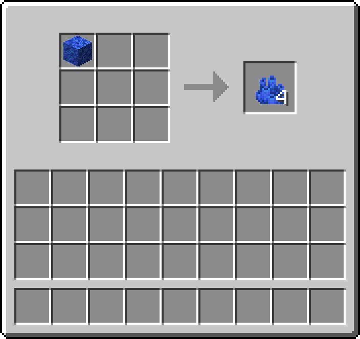 Shapeless crafting: 1 × Tube Coral Block → 4 × Tube Coral