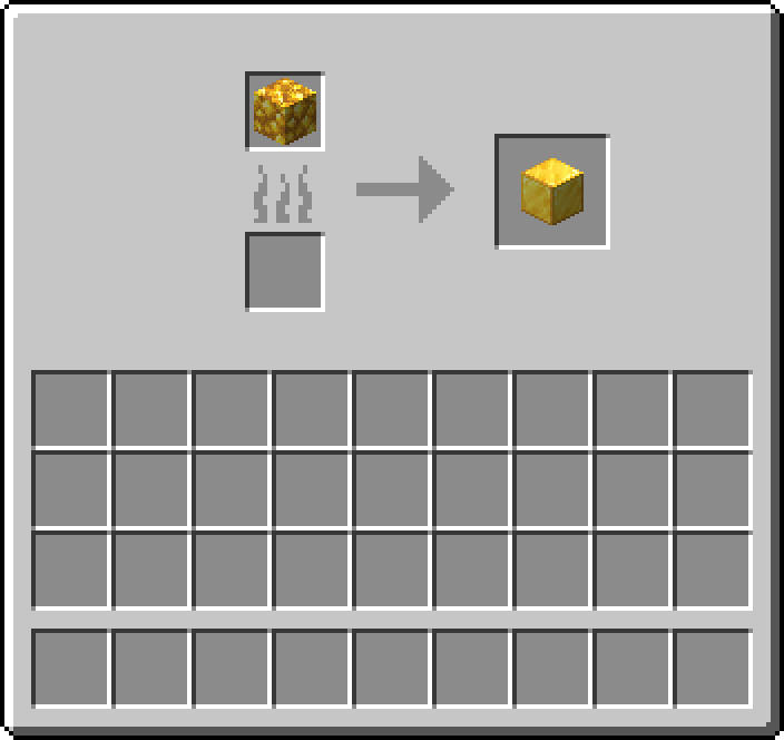 Blast furnace: 1 × Block of Raw Gold → 1 × Block of Gold