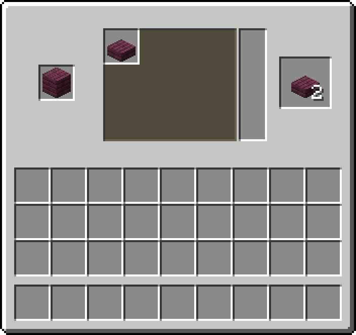 Stonecutter: 1 × Crimson Planks → 2 × Crimson Slab