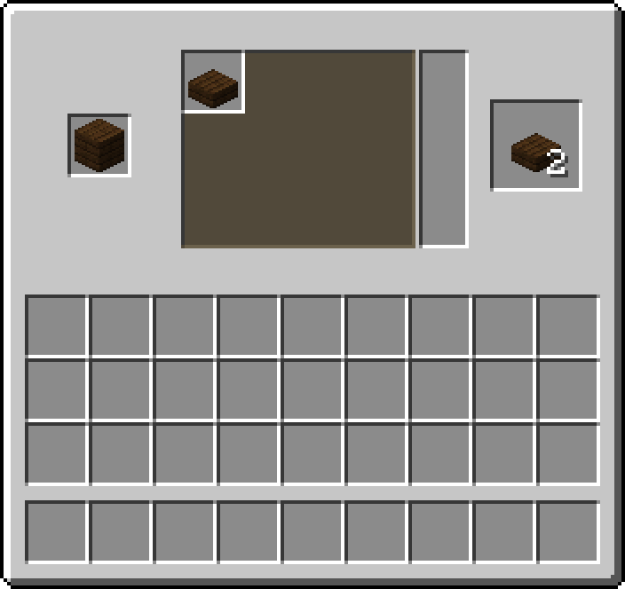 Stonecutter: 1 × Dark Oak Planks → 2 × Dark Oak Slab