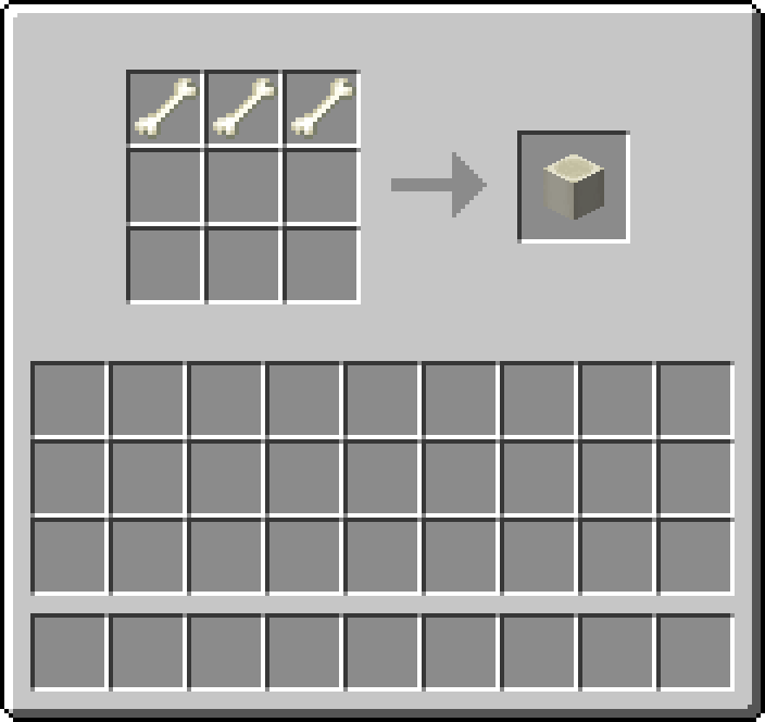 Shapeless crafting: 3 × Bone → 1 × Bone Block