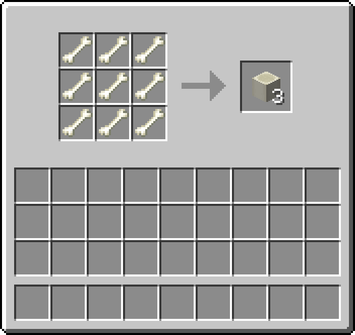Crafting table: 9 × Bone → 3 × Bone Block