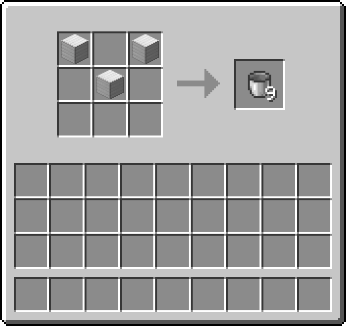 Crafting table: 3 × Block of Iron → 9 × Bucket