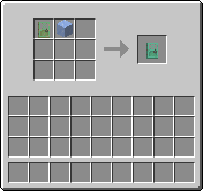 Shapeless crafting: 1 × Weathered Copper Door, 1 × Ice → 1 × Oxidized Copper Door