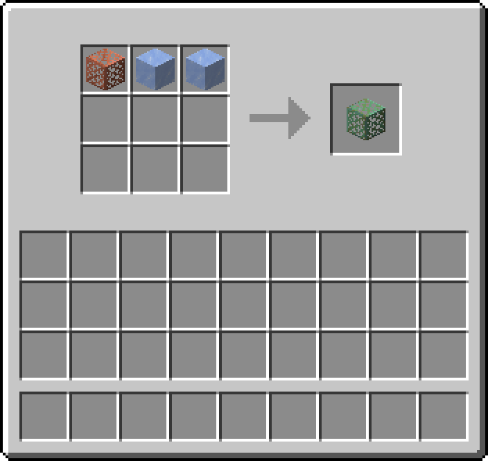 Shapeless crafting: 1 × Copper Grate, 2 × Ice → 1 × Weathered Copper Grate