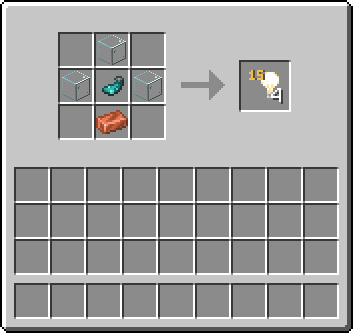 Crafting table: 3 × Glass, 1 × Glow Ink Sac, 1 × Copper Ingot → 4 × Light
