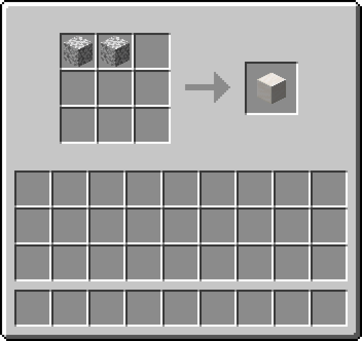 Shapeless crafting: 2 × Diorite → 1 × Block of Quartz