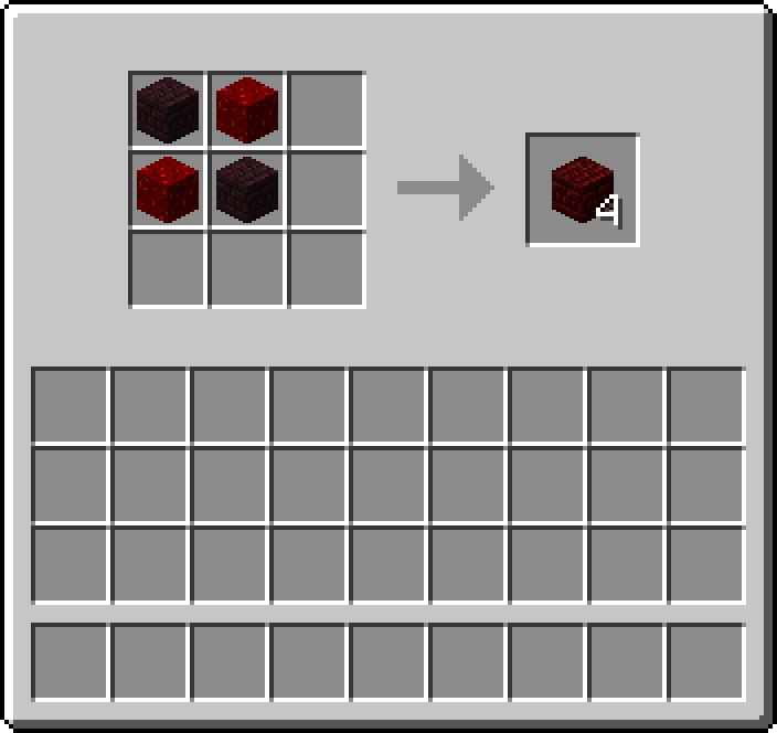 Crafting table: 2 × Nether Bricks, 2 × Nether Wart Block → 4 × Red Nether Bricks